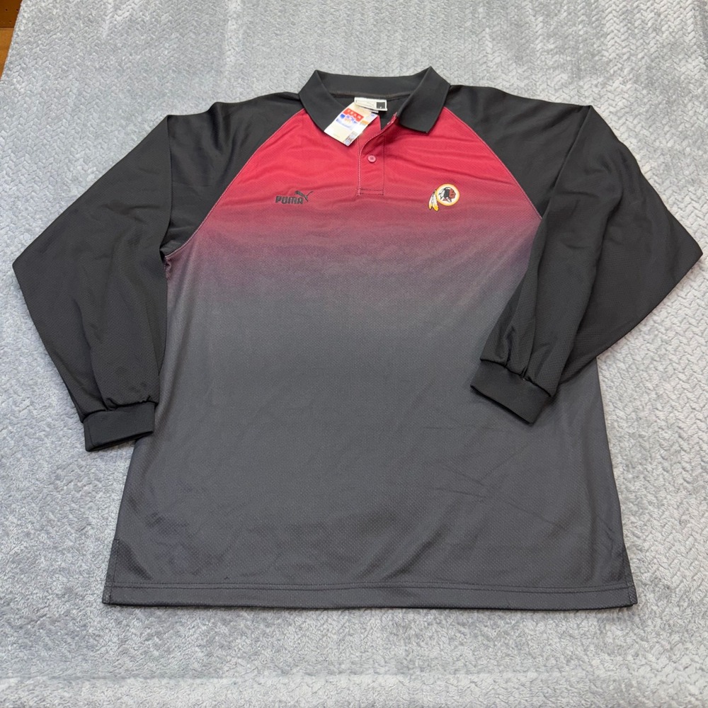 Puma Washington Redskins NFL Polo Shirt Large Long Sleeve Ombre Red Black NWT